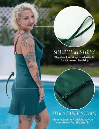Vista 5 de Mini vestido de satén con cuello vuelto y tirantes delgados, sexy, vestidos ajustados para mujer, fiesta y club