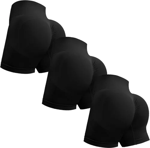 Vista 30 de Ovesport 3 piezas de pantalones cortos de entrenamiento para mujer, sin costuras, con levantamiento de glúteos, cintura alta, para yoga, gimnasio