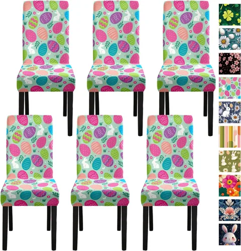 Vista 22 de ANNA QUEEN Juego de 6 fundas para sillas de comedor y cocina, fundas elásticas lavables para sillas de comedor, decoración elegante del hogar