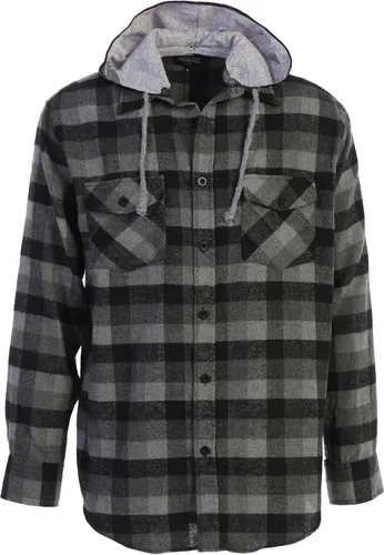 Vista 14 de Gioberti Camisa de franela a cuadros de algodón 100% para hombre con capucha extraíble y botones 100 – negro/azul real/gris.