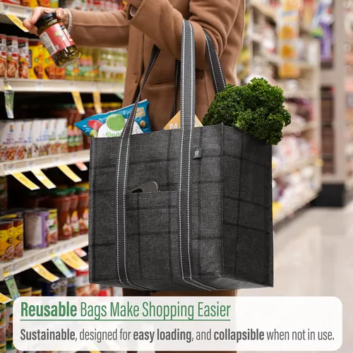 Vista 2 de VENO Paquete de 8 bolsas de compras reutilizables resistentes
