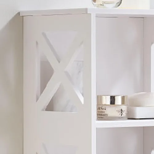 Vista 4 de Kings Brand Furniture - Gabinete de almacenamiento para piso de baño, armario de inodoro lateral con puerta y estantes, color blanco