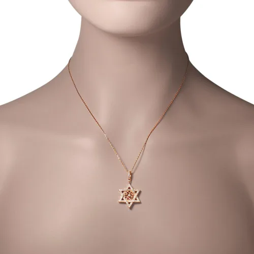 Vista 3 de Collar con colgante de filigrana de plata de ley 925 con estrella judía de David CZ