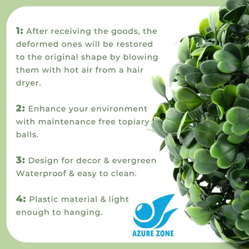 Vista 4 de Azure Zone, Paquete de 6 bolas artificiales de boj de 4 pulgadas para plantas verdes decorativas para jardín y hogar