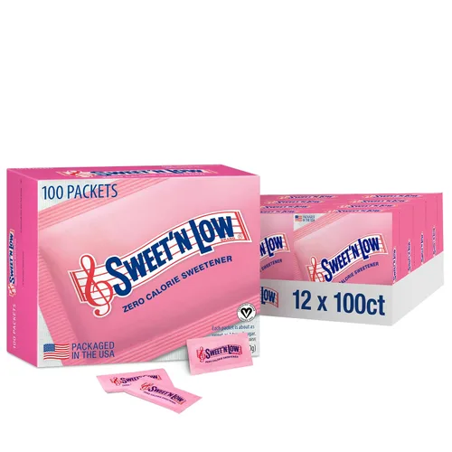Vista 11 de Sweet'N Low paquetes de edulcorante cero calorías, 50 unidades, kosher y sin gluten, bajo índice glucémico, sobres individuales de edulcorante