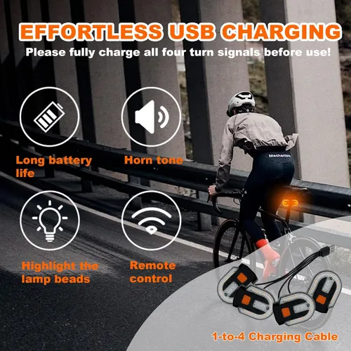 Vista 4 de Luz trasera para bicicleta con señal de giro, luz trasera para bicicleta, control remoto, recargable por USB, 5 modos, impermeable, se puede montar
