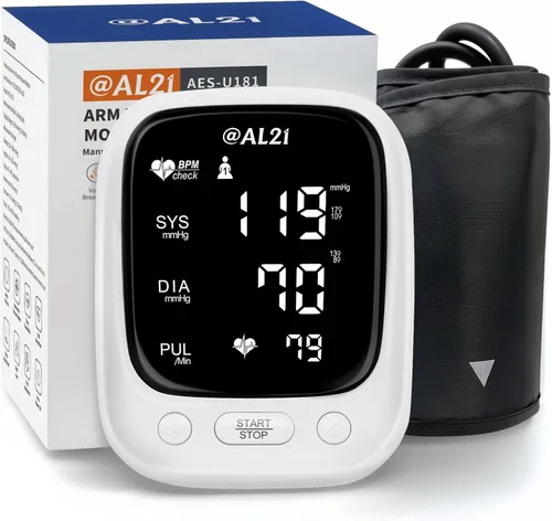 Vista 2 de Monitor de presión arterial @AL21 para uso doméstico, monitor de presión arterial digital preciso y portátil para brazo superior con brazalete
