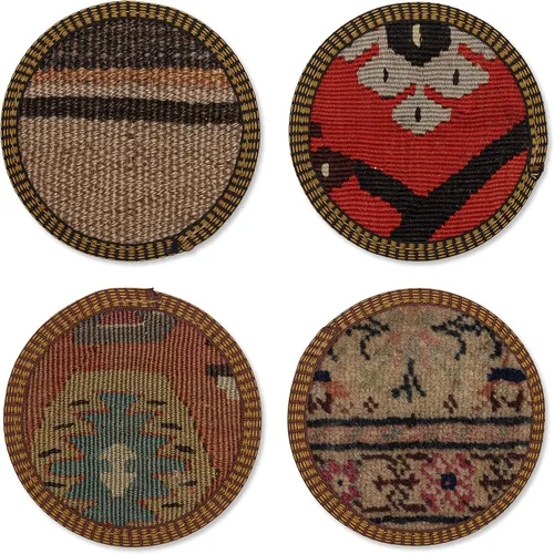 Vista 3 de Kilim - Juego de 4 posavasos Kilim auténticos, hechos a mano en Turquía y seleccionados a mano para calidad y mezcla