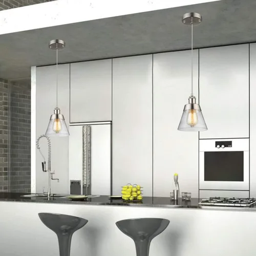 Vista 3 de [Usado] Moderna lámpara colgante de cristal con pantalla de vidrio transparente soplado a mano, una sola luz ajustable industrial mini lámpara