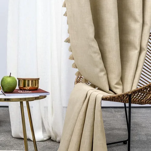 Vista 15 de always4u Cortinas 100% opacas con textura de lino, tejido casual, cortinas con aislamiento térmico para sala de estar, dormitorio, 2 paneles, beige