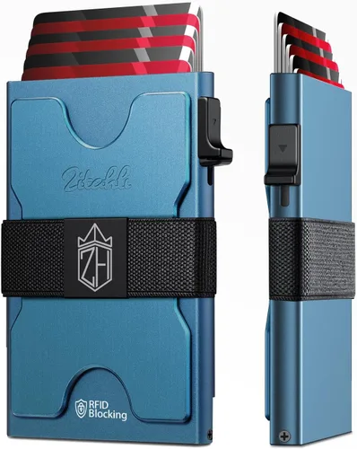 Vista 16 de Zitahli Cartera novedosa para niños y hombres, tarjetero delgado con capacidad para 6 + 6 tarjetas, funda de tarjeta de metal, carteras minimalistas