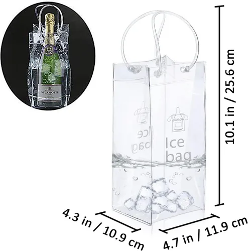 Vista 2 de Paquete de 3 bolsas portátiles para vino helado, bolsa plegable de PVC transparente, bolsa enfriadora de vino, bolsa fría de vino con asa