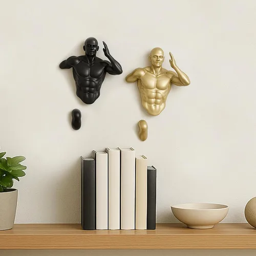Vista 6 de Corredores de pared, estatuas de atleta, juego de 2 esculturas altas para hombres y mujeres, escultura artística de escalada para pared, decoración