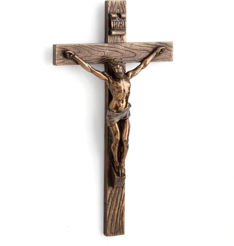 Vista 2 de Veronese Design 10 pulgadas Jesús en crucifijo Escultura de la pared del final del bronce antiguo de la resina del molde frío
