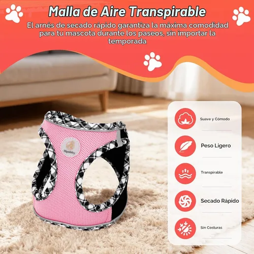 Vista 2 de Hipubby Arnés para perro, tamaño pequeño y juego de correa, chaleco de malla suave sin tirones, arnés reflectante transpirable y ligero para Negro