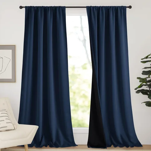 Vista 33 de NICETOWN Biscotti Beige 100% Cortinas opacas de 45" de largo para cocina, bolsillo con varilla para sótano completamente opaco, cortinas térmicas