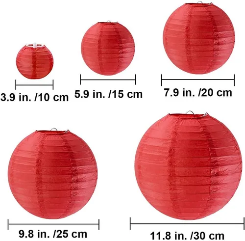 Vista 4 de Supla 28 linternas decorativas de papel rojo chino de 5 tamaños, faroles chinos japoneses colgantes, faroles redondos de fiesta para festivales