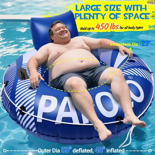 Vista 2 de Flotadores de piscina para adultos, tubos de río resistentes de 53 pulgadas y 450 libras para flotar con cuerda de agarre para reposacabezas, 2
