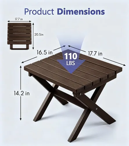 Vista 3 de PASAMIC Mesa auxiliar plegable para exteriores, mesa auxiliar de polietileno de alta densidad para exteriores, mesa de patio para todo tipo de clima