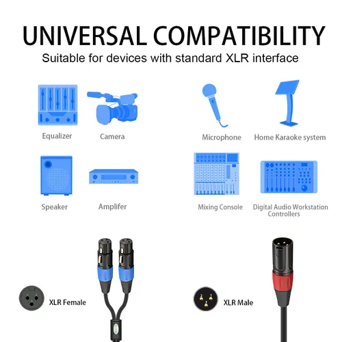 Vista 2 de Cable divisor XLR, XLR macho a 2 XLR hembra cable de micrófono, 1.6 pies