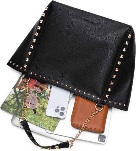 Vista 7 de Montana West - Bolso de mano grande para mujer con asa superior sobredimensionada y bolsos con cadena XL-negro
