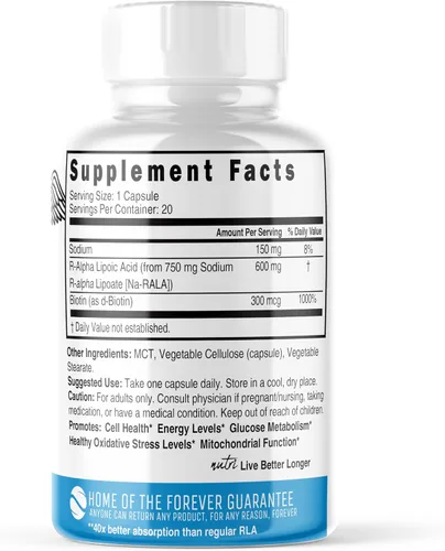 Vista 2 de Nutri R Ácido alfa lipoico 600 mg Cápsulas - Ácido lipoico R estabilizado con biotina - Forma activa R-ALA - Dosis clínica - Potente antioxidante