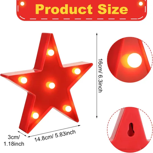 Vista 3 de Jutom 4 piezas de luces de noche de estrella LED de plástico en forma de estrella letrero iluminado marquesina lámpara de escritorio para regalo rojo