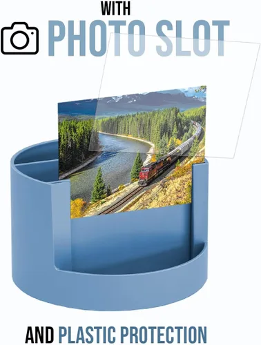 Vista 3 de Acrimet Organizador de escritorio compacto, 4 ranuras espaciosas, soporte redondo para lápices y accesorios con ranura para fotos, ideal