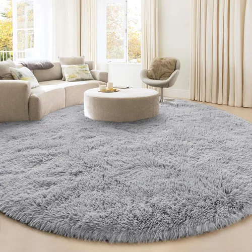 Vista 10 de Alfombra Redonda para Dormitorio, Alfombras de Área Circulares Suaves y Esponjosas de 4x4 pies para Cuarto de Niños y Niñas, Habitación Infantil