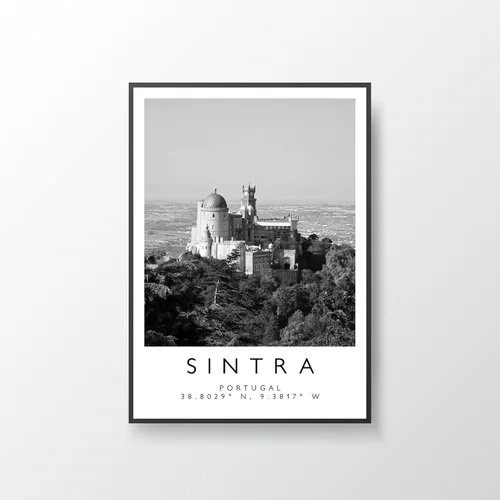 Vista 2 de Impresión Sintra, póster de Sintra, arte de pared de viaje, impresión de viaje, impresión de Portugal, decoración de viajes, arte en blanco y negro