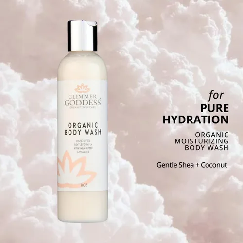 Vista 8 de GLIMMER GODDESS Gel de baño hidratante orgánico, orgánico, vegano, suave para el cabello facial y corporal, con manteca de karité y aceite de coco