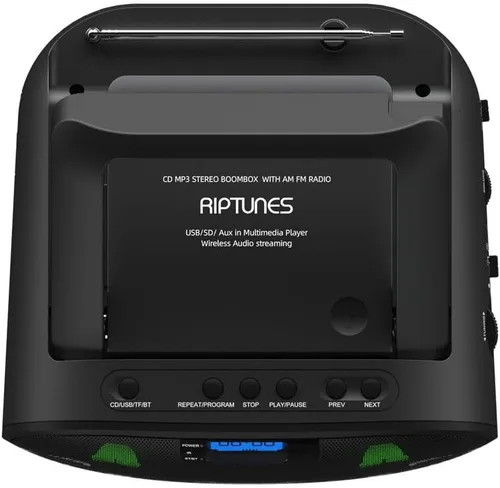 Vista 8 de Riptunes Reproductor de CD portátil Boombox AM FM Radio, Bluetooth, USB, entrada auxiliar, MP3 CD sonido estéreo con refuerzo de graves, luces