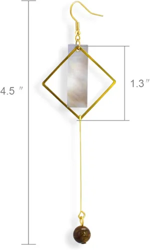 Vista 5 de Mismatch - Aretes de concha de abulón abstracta con diseño de asimétrica para mujeres y niñas, Metal, Sin incrustaciones