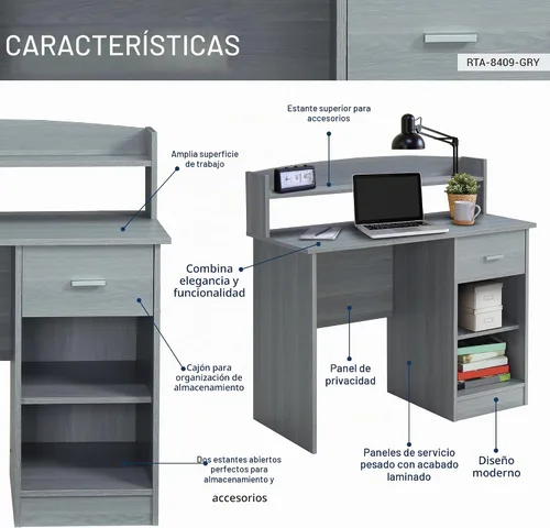 Vista 4 de Techni Mobili Escritorio de oficina moderno con gabinete, gris