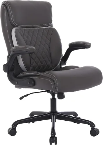 Vista 9 de Youhauchair Silla de oficina ejecutiva, silla ergonómica de piel sintética para computadora con soporte lumbar, reposabrazos abatibles y altura Beige