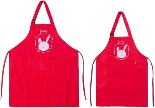 Vista 11 de Paquete de 2 delantales personalizados para padres e hijos, delantales ajustables con foto con nombre personalizado para cocina, cocina, hornear
