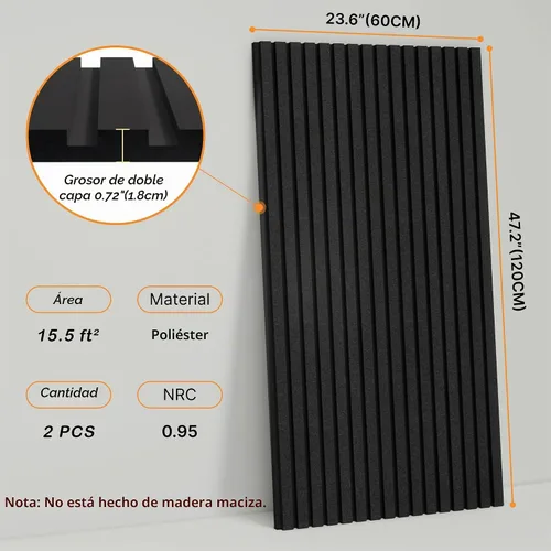 Vista 2 de [Usado] Paquete de 2 paneles de pared acústicos gruesos de doble capa, autoadhesivos, 47 x 23.6 x 0.72 pulgadas, paneles grandes insonorizados