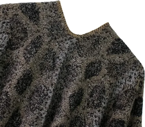 Vista 4 de Chal estilo poncho con frente abierto con patrón vintage, capa para mujer