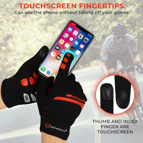 Vista 4 de WESTWOOD FOX Guantes de ciclismo para hombres y mujeres, dedo completo, antideslizantes, para pantalla táctil, transpirables, para ciclismo