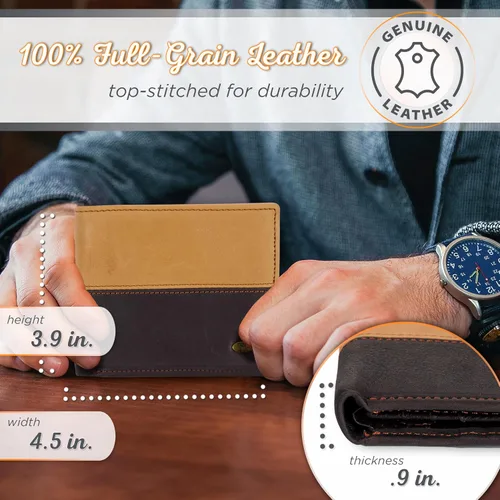 Vista 4 de Christian Art Gifts Cartera clásica de cuero de grano completo para hombre con emblema cruzado, bloqueo RFID para tarjetas, identificación, ranuras