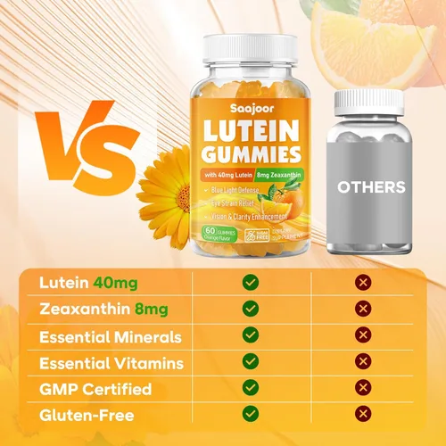 Vista 6 de Gomitas de luteína y zeaxantina, suplemento vitamínico para ojos con 40 mg de luteína y 8 mg de zeaxantina para apoyar la salud macular, la visión