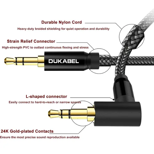 Vista 4 de DUKABEL Cable de Audio Auxiliar de 3,5 mm a 3,5 mm, 1,1 m/3,6 pies, Cable de Audio de Ángulo Derecho, Cable AUX Macho a Macho para Auriculares