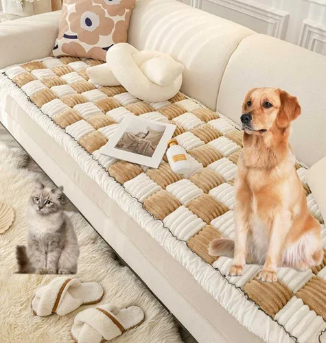 Vista 12 de FunnyFuzzy - Funda protectora de algodón con diseño a cuadros grandes y cuadriculados para mascotas, funda protectora de algodón para el suelo