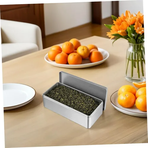Vista 6 de Angoily Caja de lata vacía rectangular con tapa, caja de almacenamiento de hojalata rectangular para galletas, contenedor de lata de metal