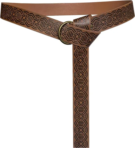 Vista 14 de HiiFeuer Cinturón de cuero PU con relieve medieval y anillo en O, cinturón retro de caballero renacentista Negro B