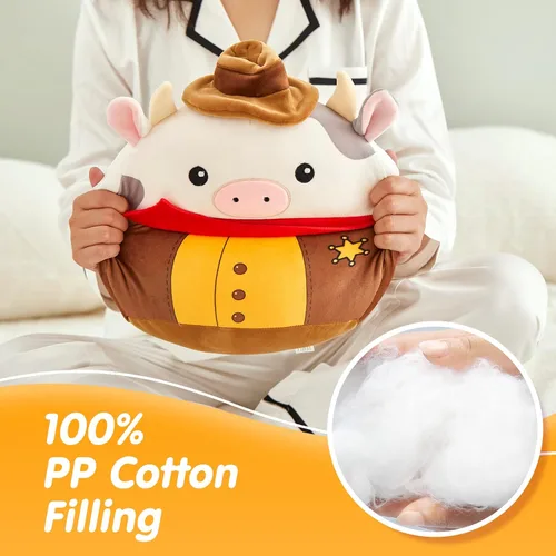 Vista 4 de Peluche de vaquero de vaca original, almohada suave para niños y niñas, 13 pulgadas