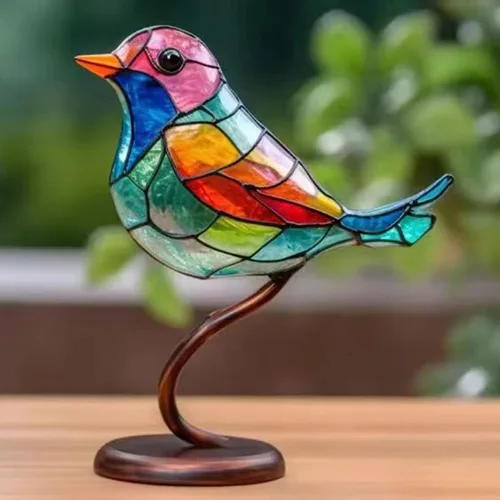 Vista 2 de Adornos de escritorio con diseño de pájaros en ramas, de doble cara, multicolor, acrílico, de doble cara, multicolor, para manualidades, estatua