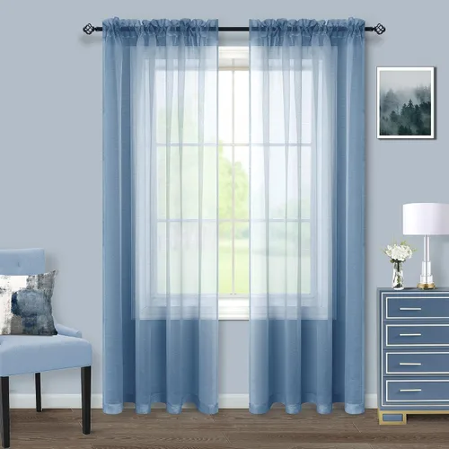 Vista 34 de Cortinas traslúcidas negras de 45 pulgadas de largo para ventanas de baño, juego de 2 paneles, cortinas de media ventana para cocina y dormitorio