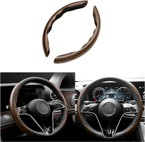 Vista 11 de Funda de fibra de carbono para volante de automóvil, antideslizante, de cuero transpirable, protector de volante de vehículo segmentado, agarre
