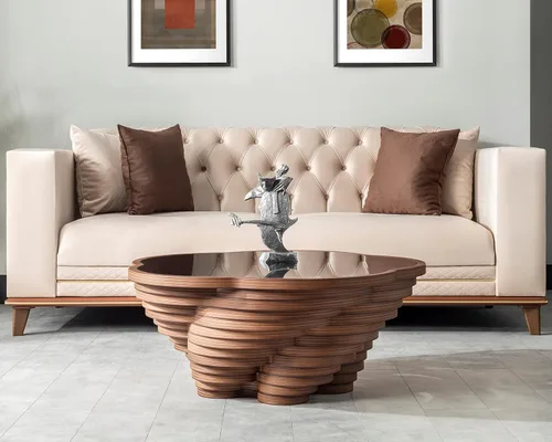 Vista 3 de by Papella Design, Mesas de centro de nogal natural Veener para sala de estar, mesa rústica, mesa de centro para sala, mesa central, mesa de Queen